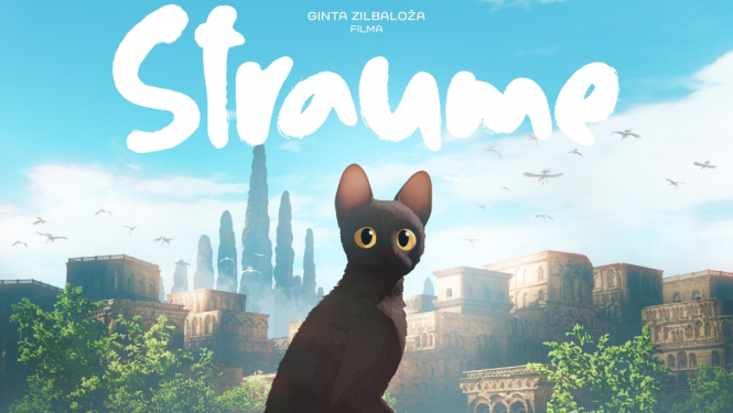 Kaķis uz pilsētas fona