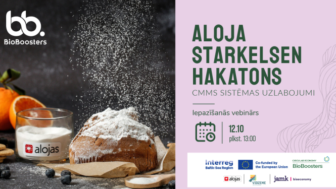 Vebināra afiša ar projekta logo