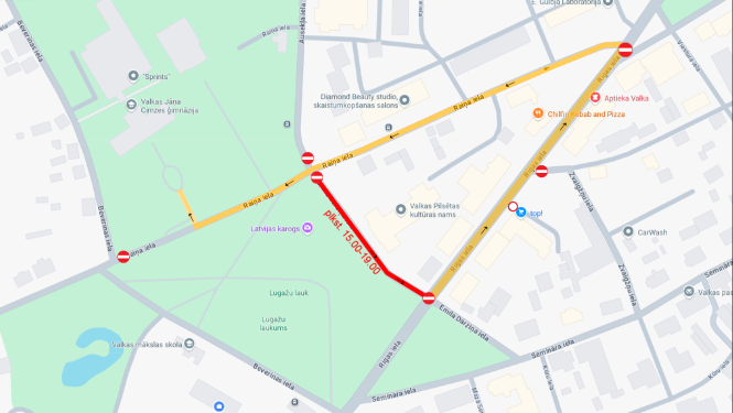 Gājiena maršruta un satiksmes ierobežojumu karte