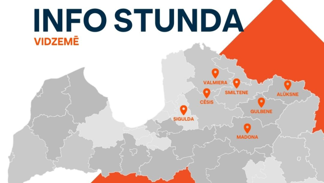 Latvijas karte ar plānoto info stundu vietām