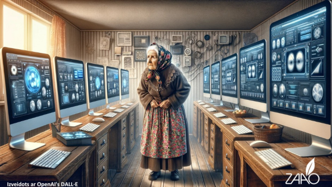 Baneris ar kundzi gados starp datoru ekrāniem