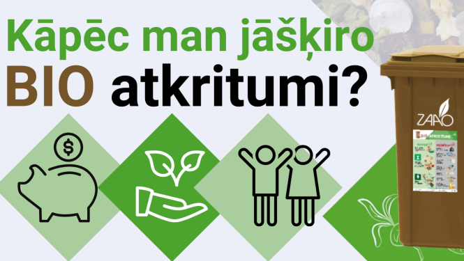 Baneris ar brūnas krāsas atkritumu konteineri 