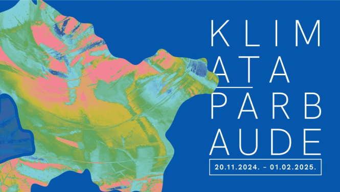 Krāsains siluets blakus virsrakstam "Klimata pārbaude"