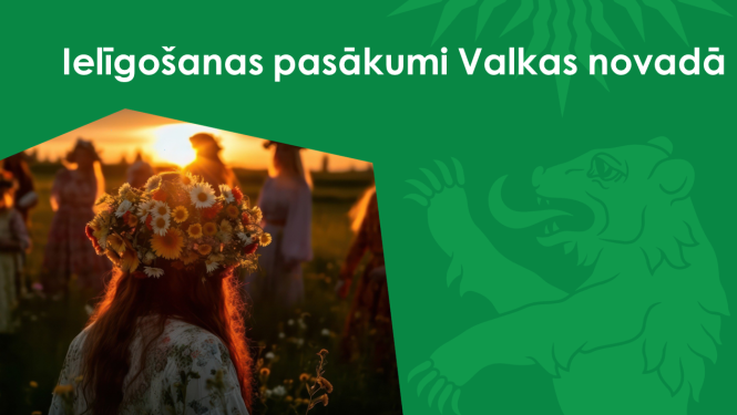 Zaļs baneris un bilde ar meiteni ar puķu vainagu