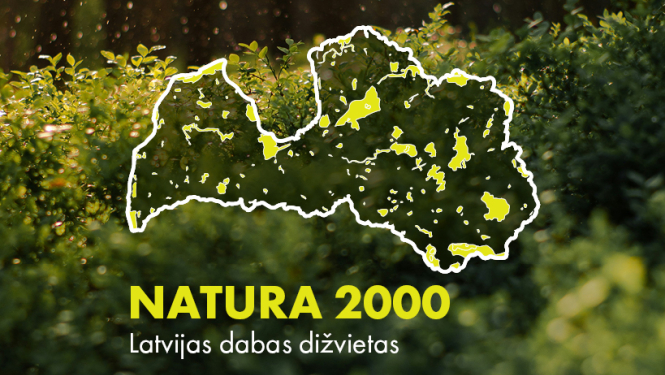Latvijas karte ar NATURA 2000 Latvijas dabas dižvietu teritorijām