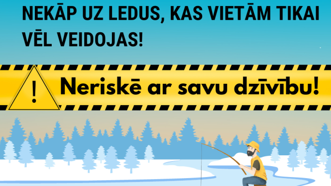 Ledainu ainava ar piesardzīgu zemledus makšķernieku ziemas tērpā, kas uz baļķa ar makšķeri uz ledus.