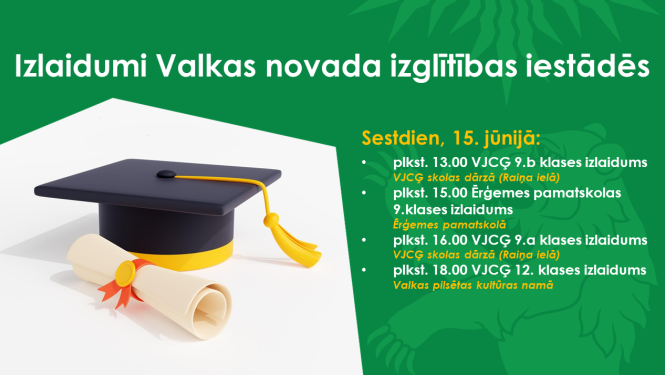 Zaļš baneris ar absolventa cepuri un atestātu