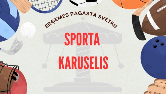 Afiša ar visa sporta veida bumbām un aprīkojumu 