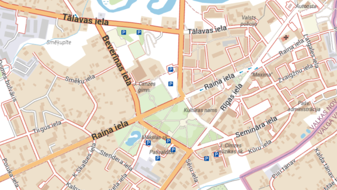Pilsētas karte ar atzīmētām stāvvietām