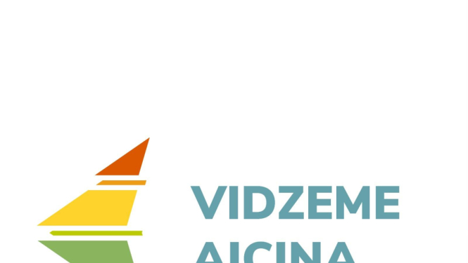 Daudzkrāsaina bultiņa un teksts Vidzeme Aicina