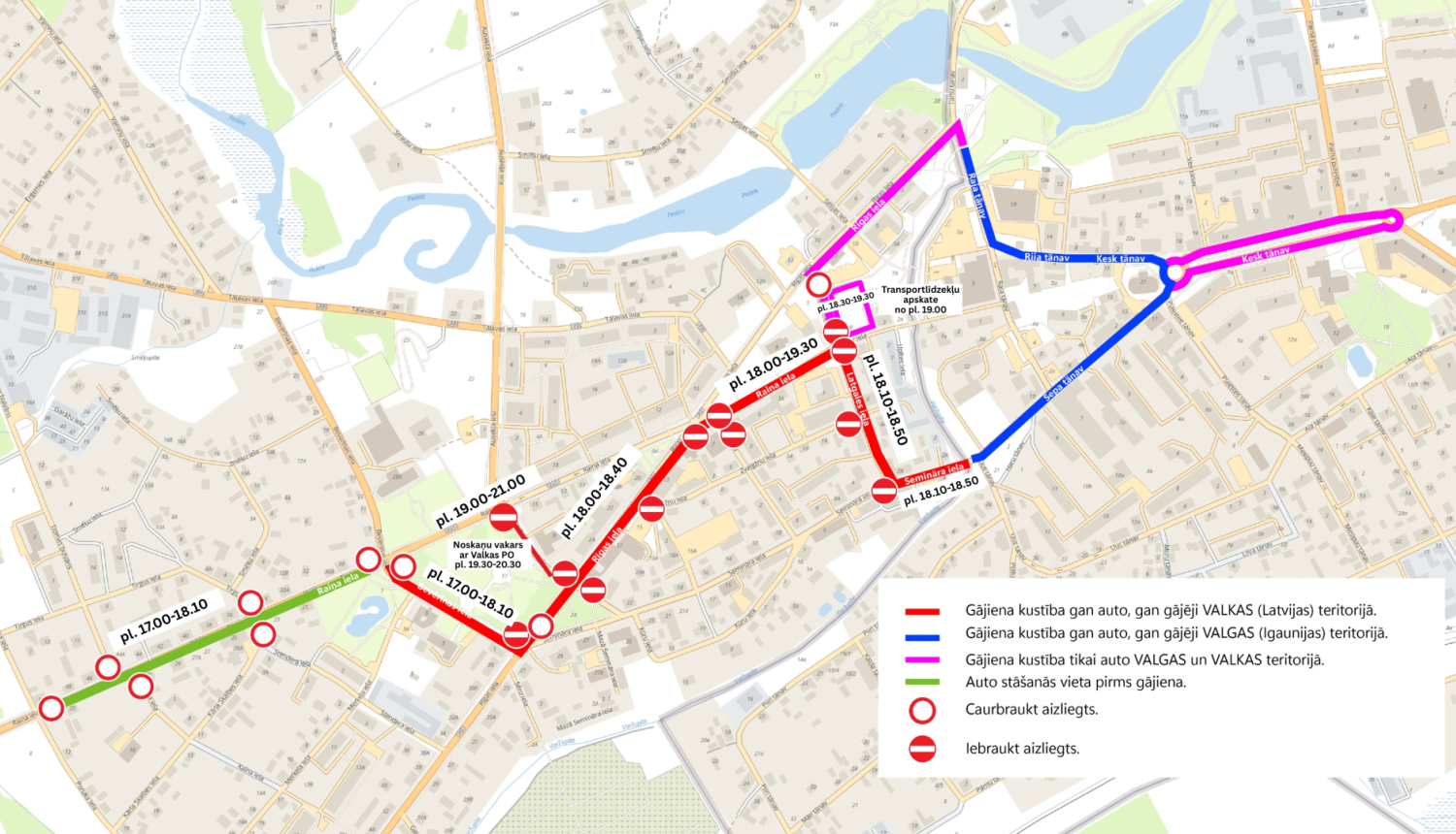 Jarte ar gājiena maršrutu un ceļu staiksmes ierobežojumiem