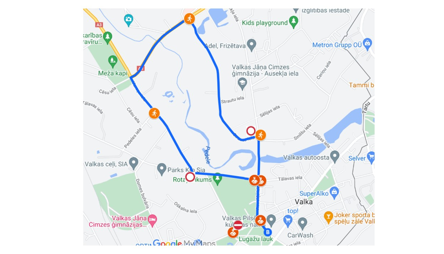 Karte ar skrējiena maršrutu