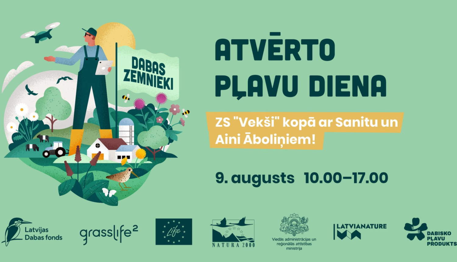 Zaļš baneris ar ilustrāciju