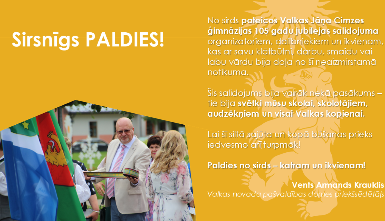 Dzeltens baneris ar paldies vārdiem