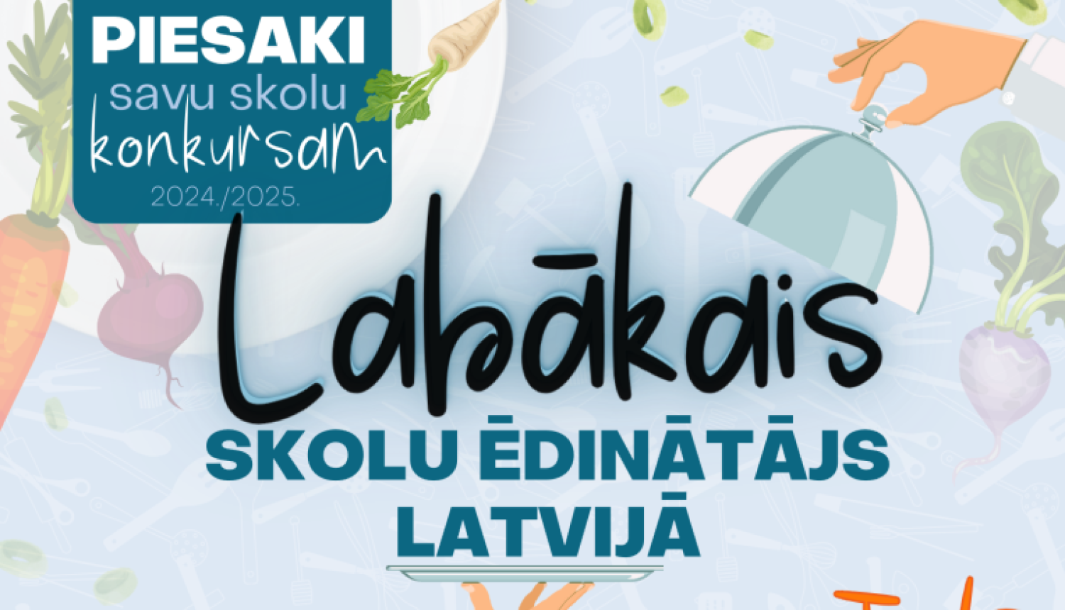 Raibs gaiši zils fons ar ēdamlietām