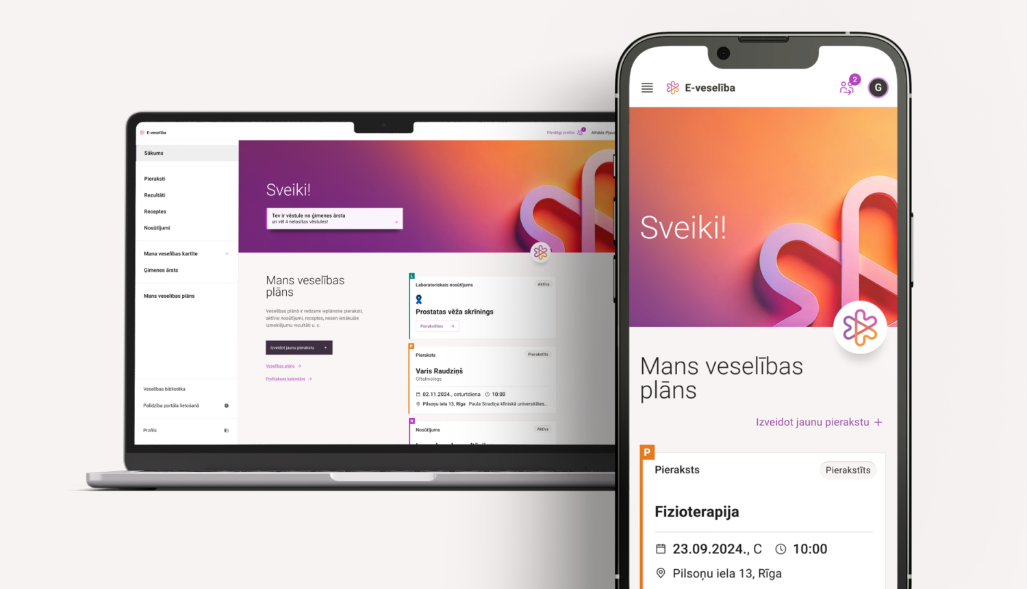 Datorekrāns un viedais tālrunis ar atvērtu E-veselības portāla prototipu