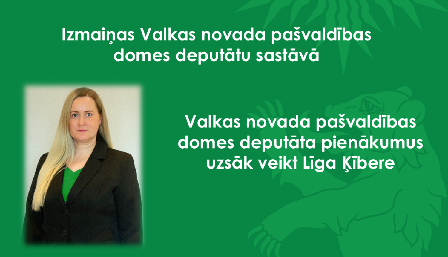Zaļs baneris ar deputāta foto