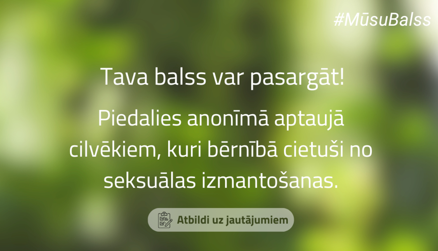 Zaļs baneris ar QR kodu un aicinājumu piedalīties aptaujā