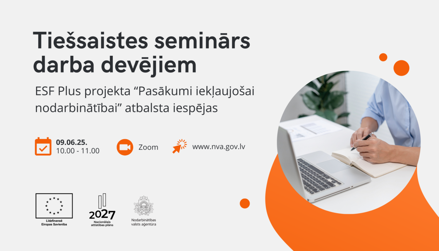 Baneris ar semināra nosaukumu, datumu un laiku