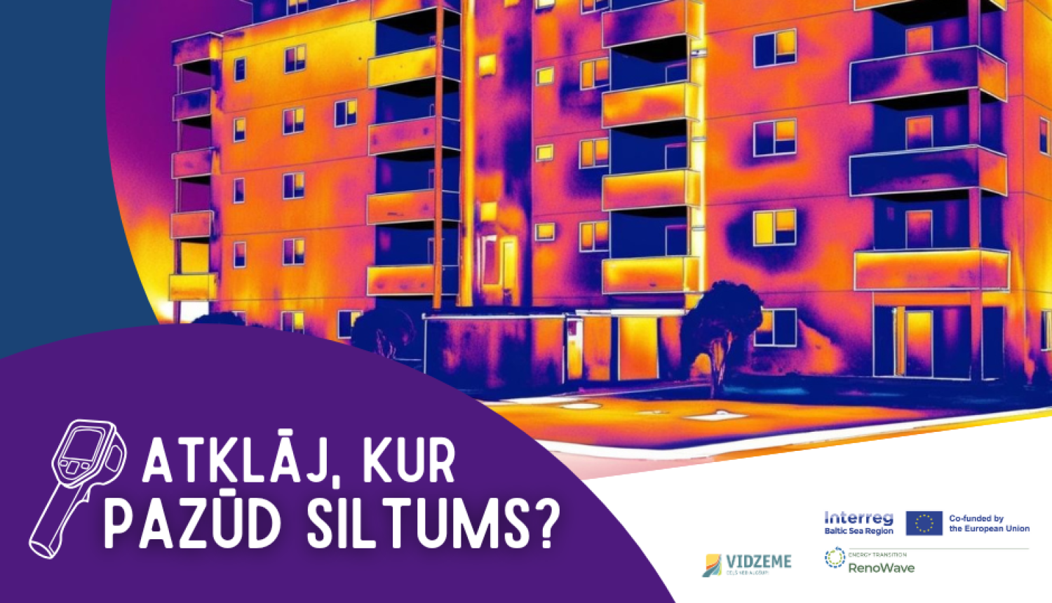 Ar termokameru uzņemts daudzdzīvokļu ēkas attēls