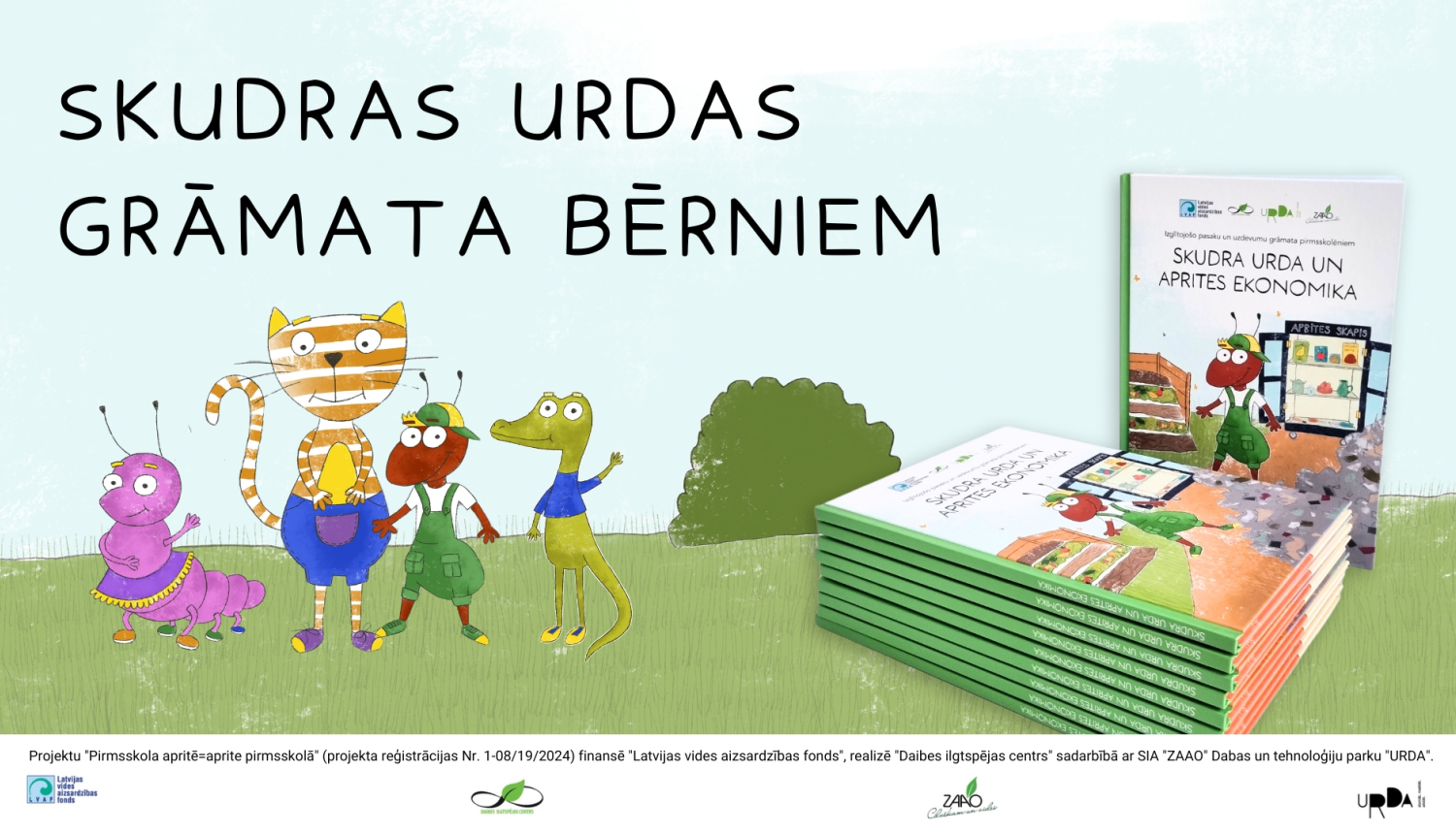 Ilustrācija ar dzīvnieciņiem un grāmatu