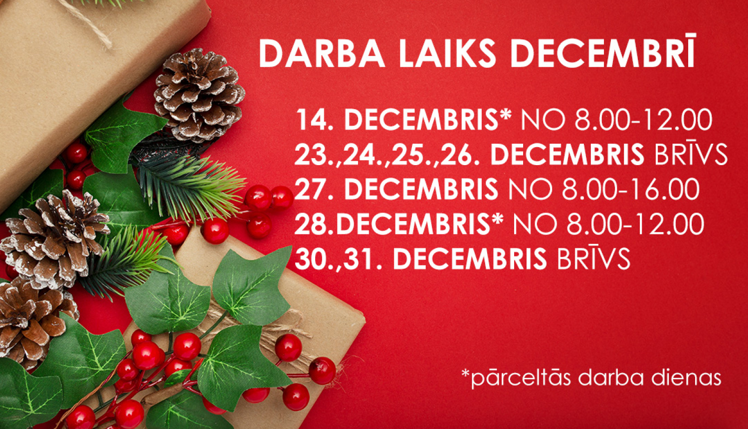 darba laiks decembrī
