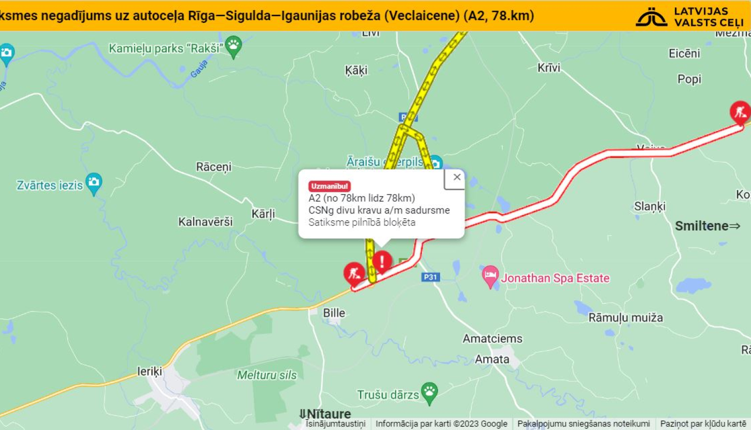 Karte ar satiksmes izmaiņām