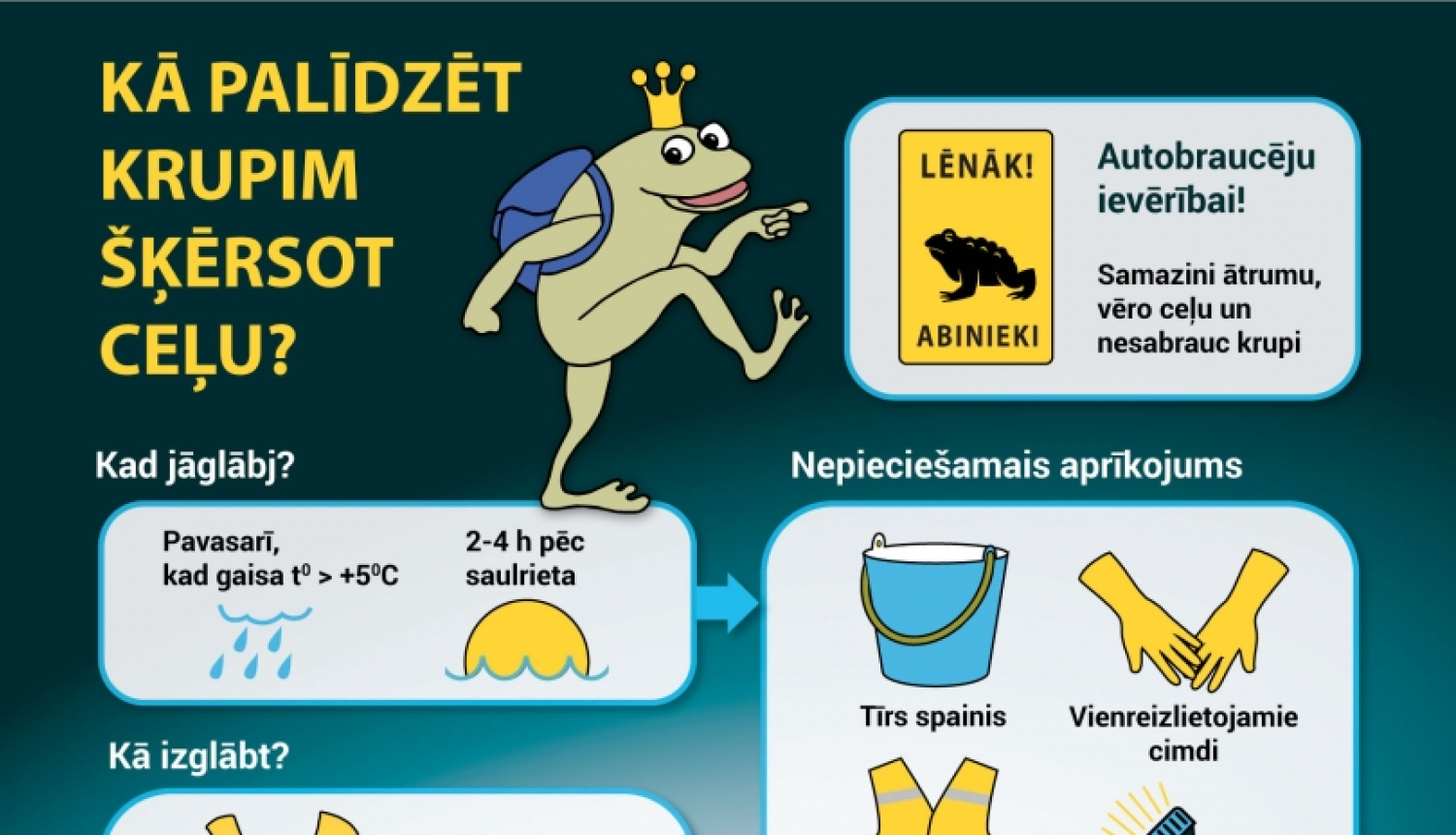 Infografika - kā palīdzēt krupi šķērsot ceļu?