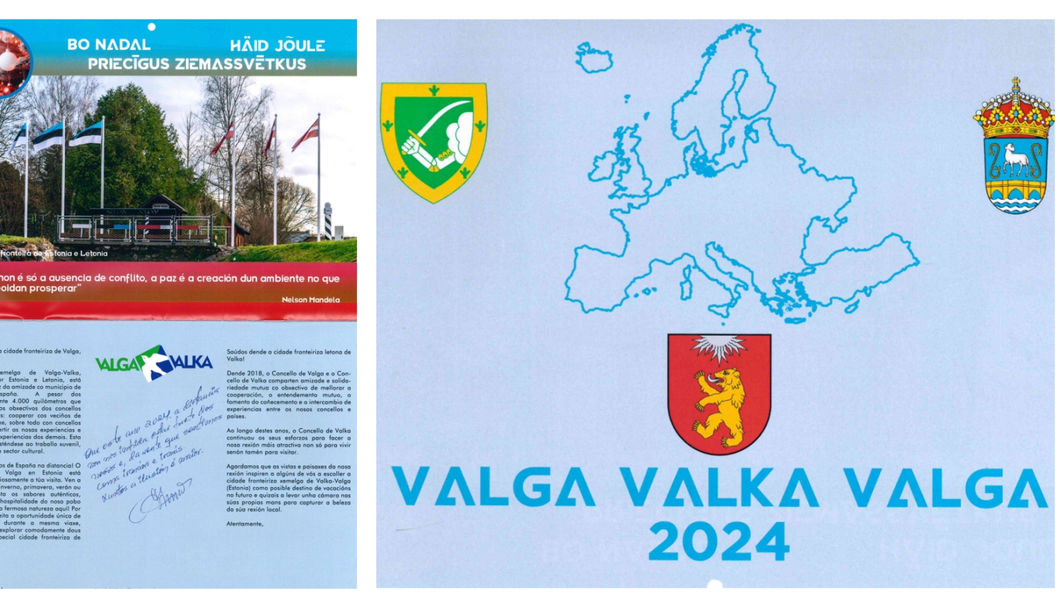 Valgas-Valkas-Valgas kalendāra titullapa un ievadvārdi no pašvaldību vadītājiem