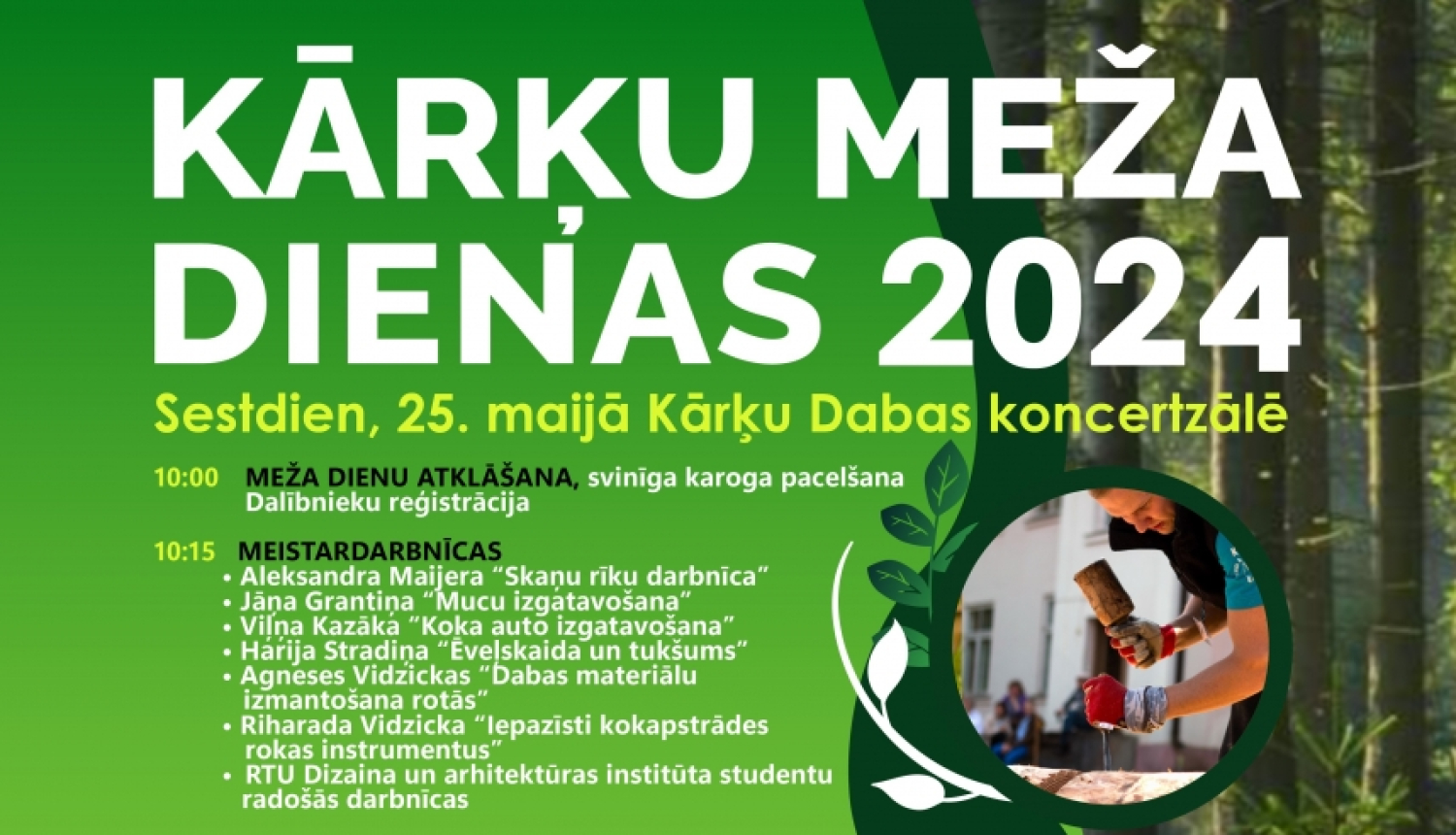 Zaļa afiša ar mežu