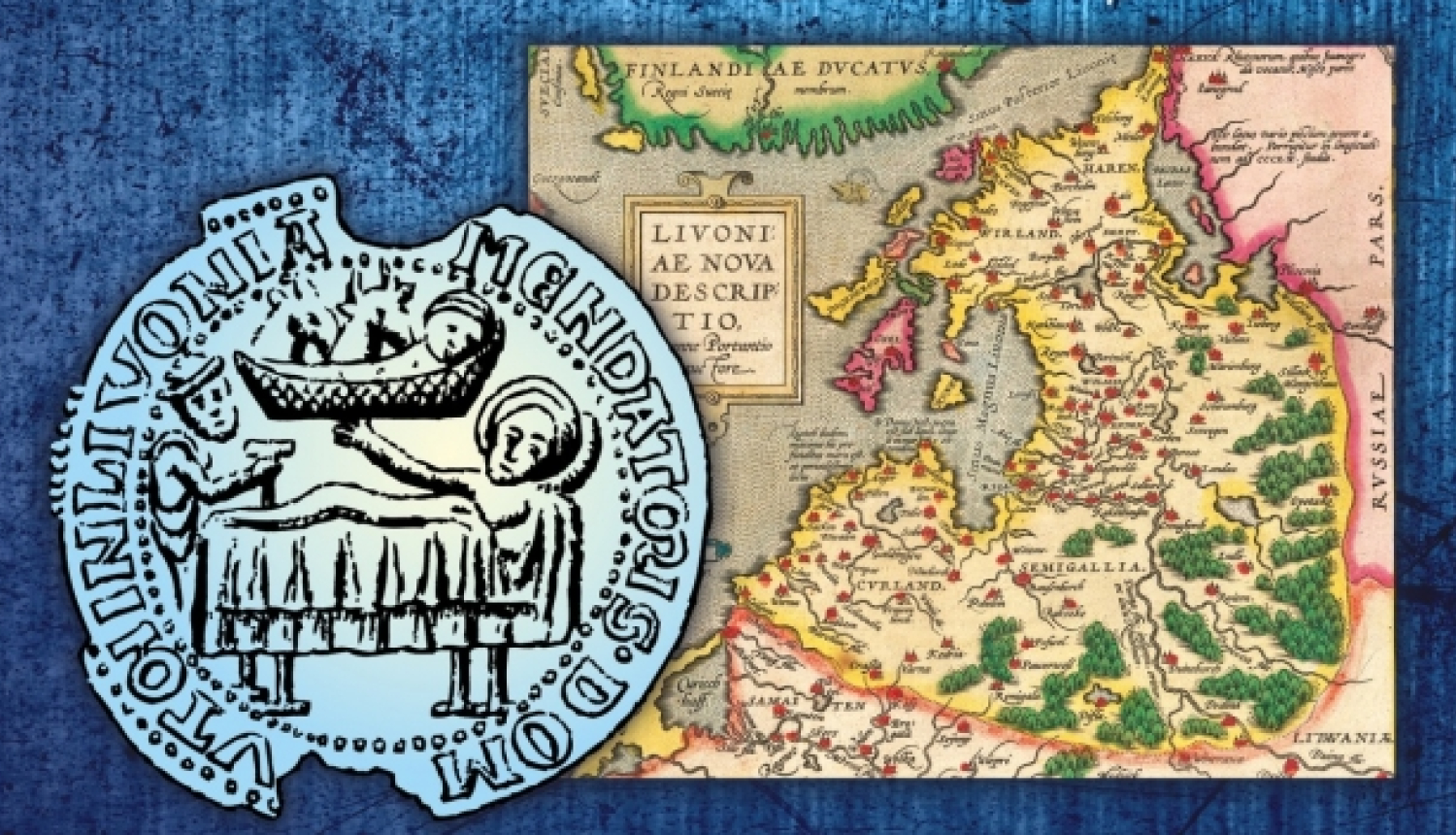 Afiša ar Livonijas karti un zīmogu