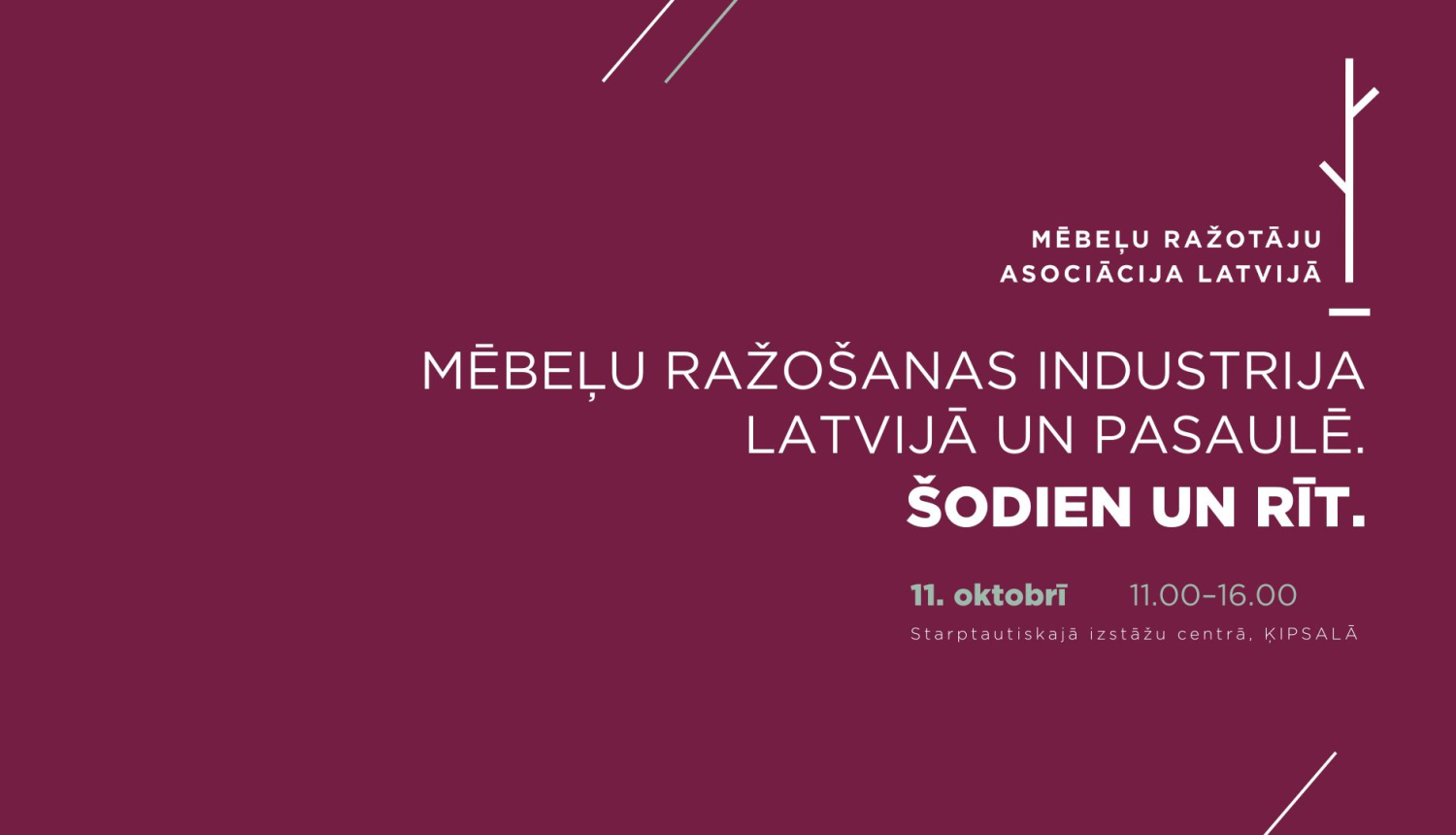 Baneris purpura krāsā ar konferences nosaukumu