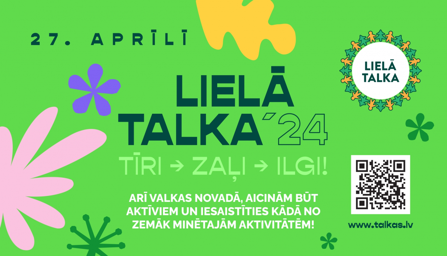 Zaļš baneris ar krāsainiem augu siluetiem