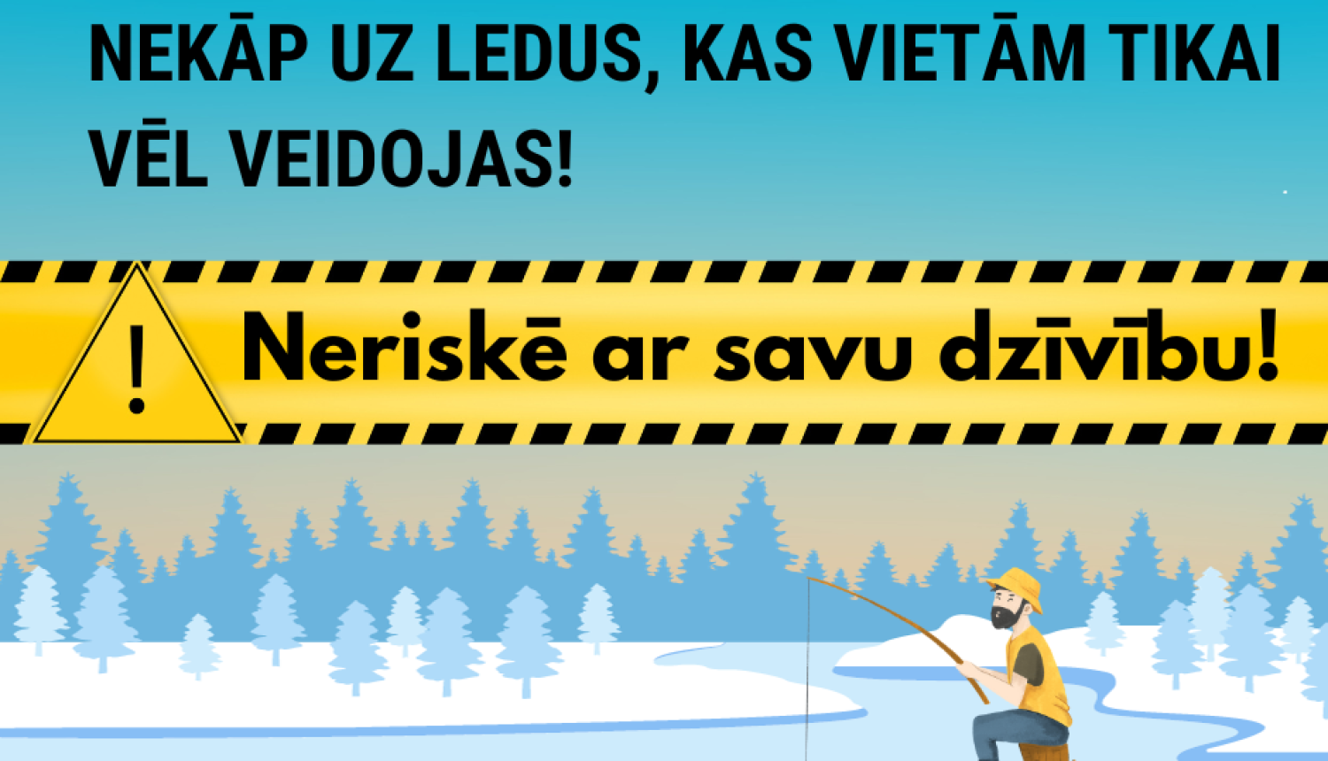 Ledainu ainava ar piesardzīgu zemledus makšķernieku ziemas tērpā, kas uz baļķa ar makšķeri uz ledus.