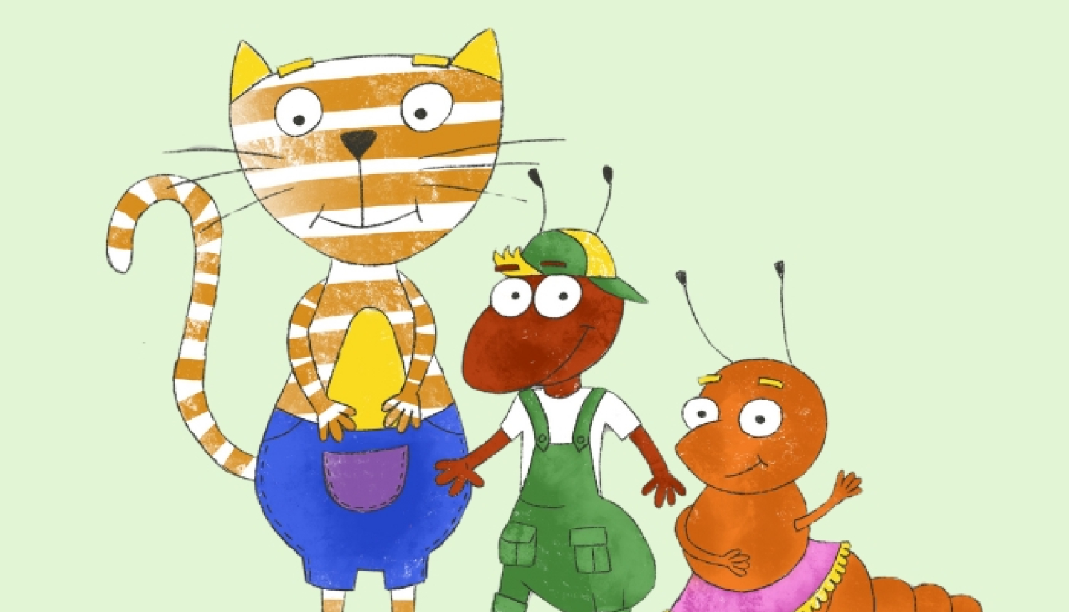 Kaķis, skudra un tārpiņš (stilizēts zimējums)