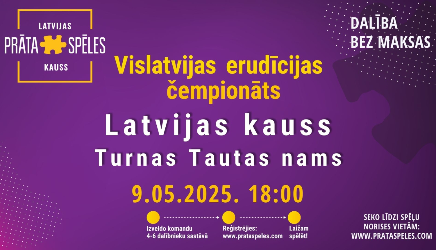 Violets baneris ar pasākuma nosaukumu un laiku