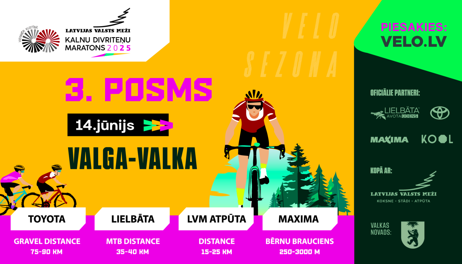 Krāsains baneris ar riteņbraucēju