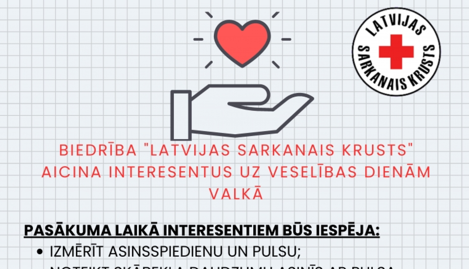 Roka ar sirsniņu un Latvijas sarkanā krusta logo