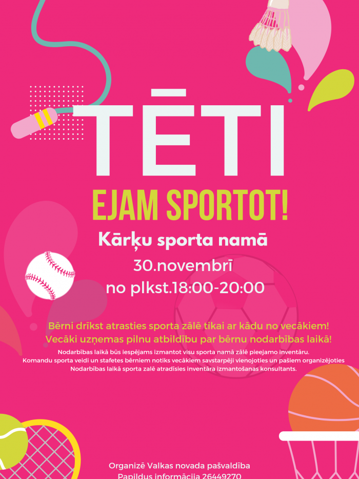 Atvērto durvju diena Kārķu sporta namā "Tēti, ejam sportot!"