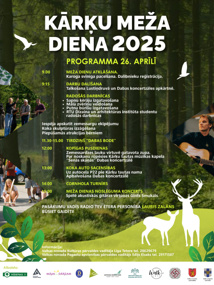 Fotogrāfija ar mežu un Kārķu Meža dienas pasākumu programmu