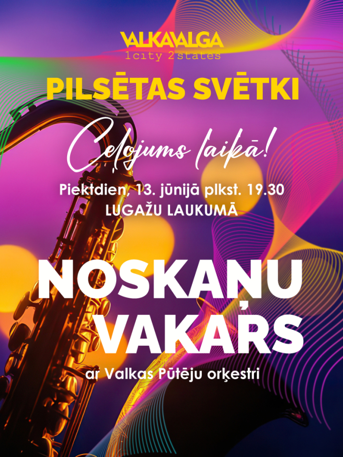 Krāsaina afiša ar saksofonu