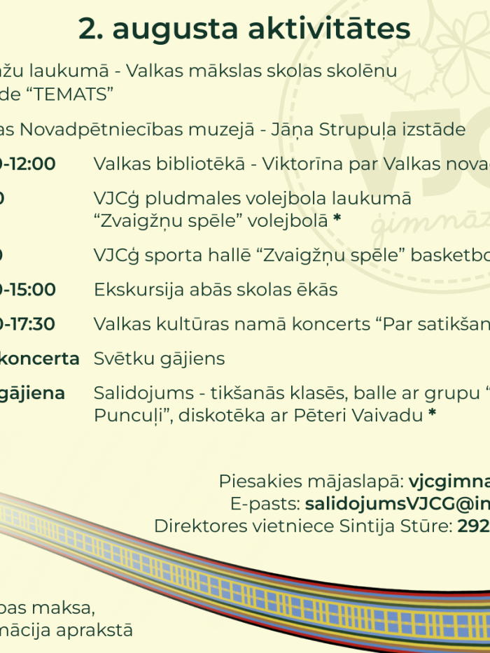 2. augusta aktivitātes uz gaiši zaļa fona