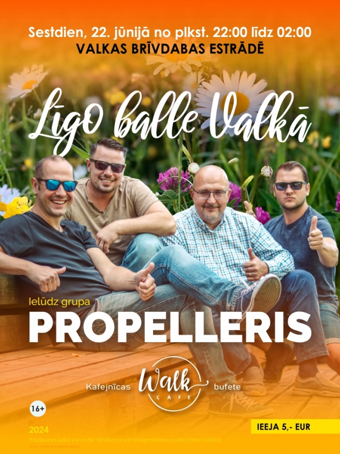 Oranža afiša ar grupas "Propelleris" mūziķiem