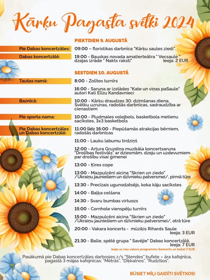 Pasākumu programma ar saulespuķēm