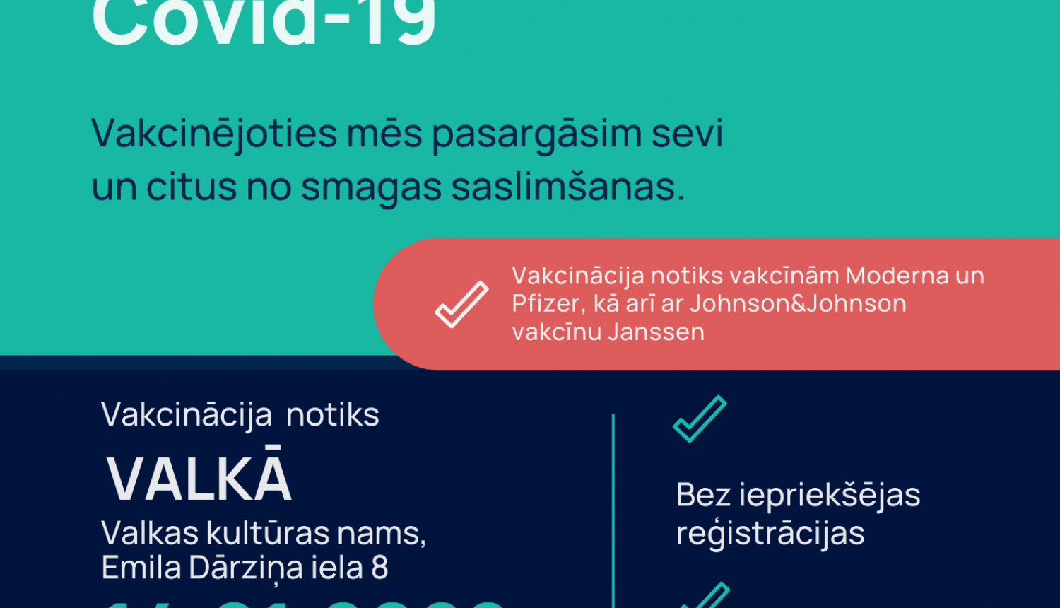 14.01. Valkā būs iespēja vakcinēties pret Covid-19