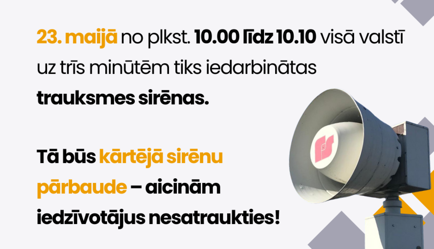 Paziņojums par sirēnu pārbaudi 