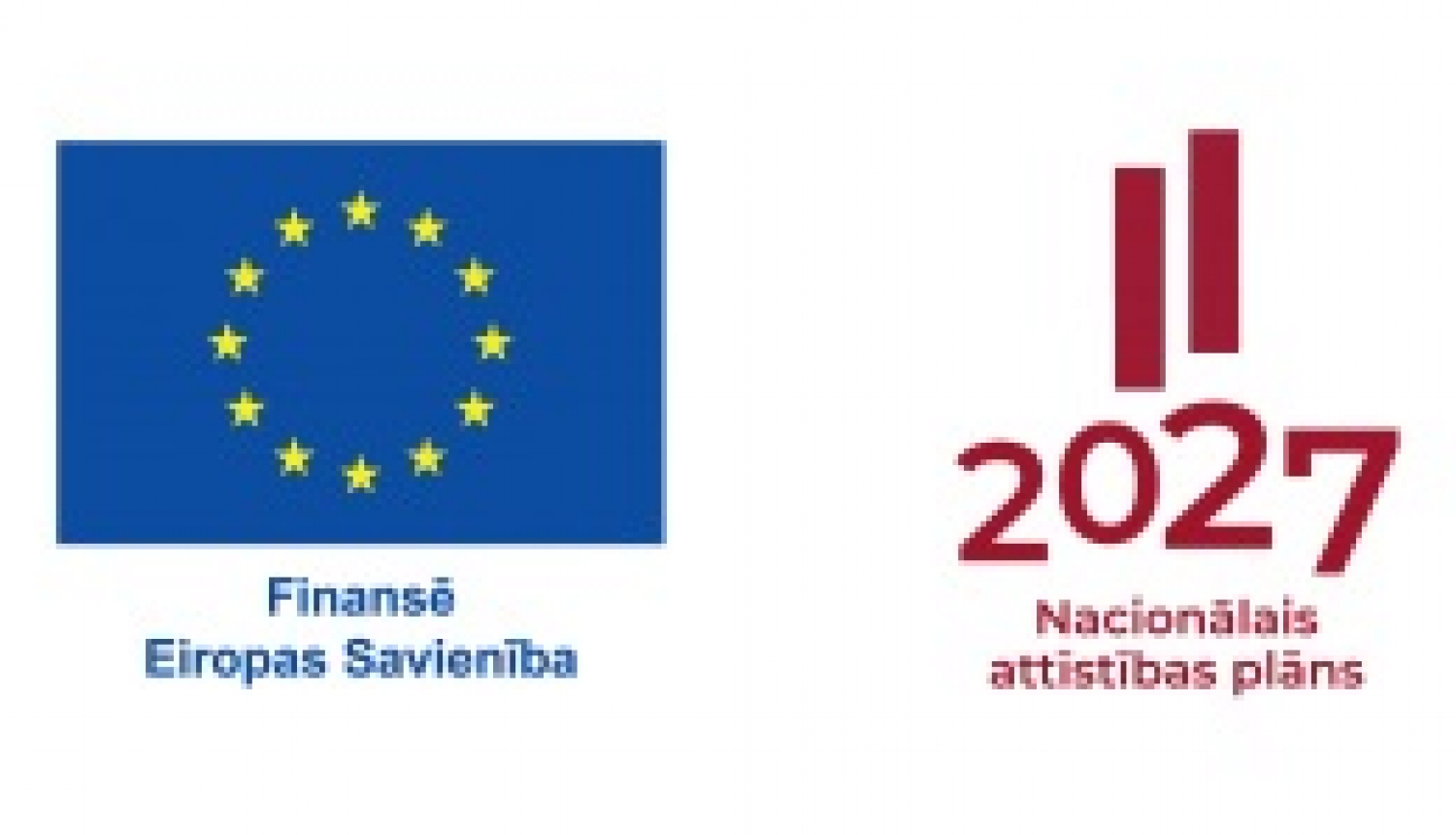 Eiropas Savienības karogs un Nacionālā attīstības plāna 2027 logo