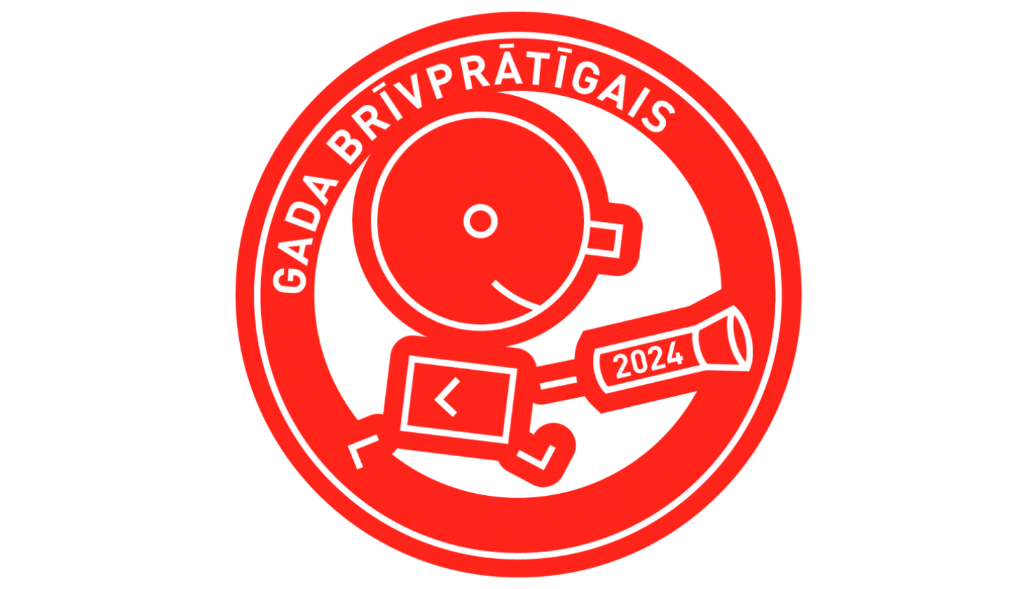 Sarkans logo ar stilizētu cilvēka siluetu vidū