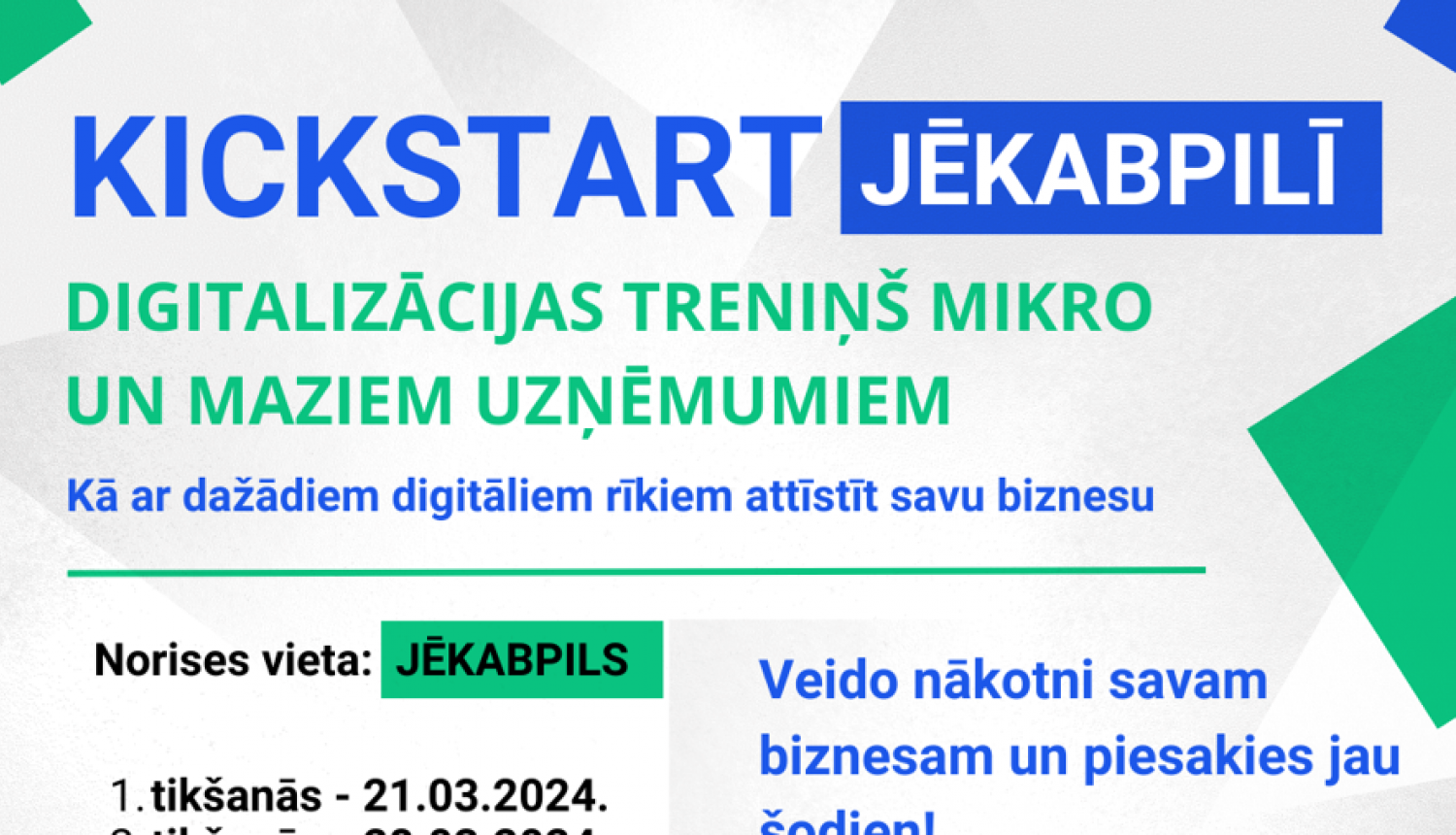 Afiša ar skenējamu QR kodu, norises datumiem un laikiem