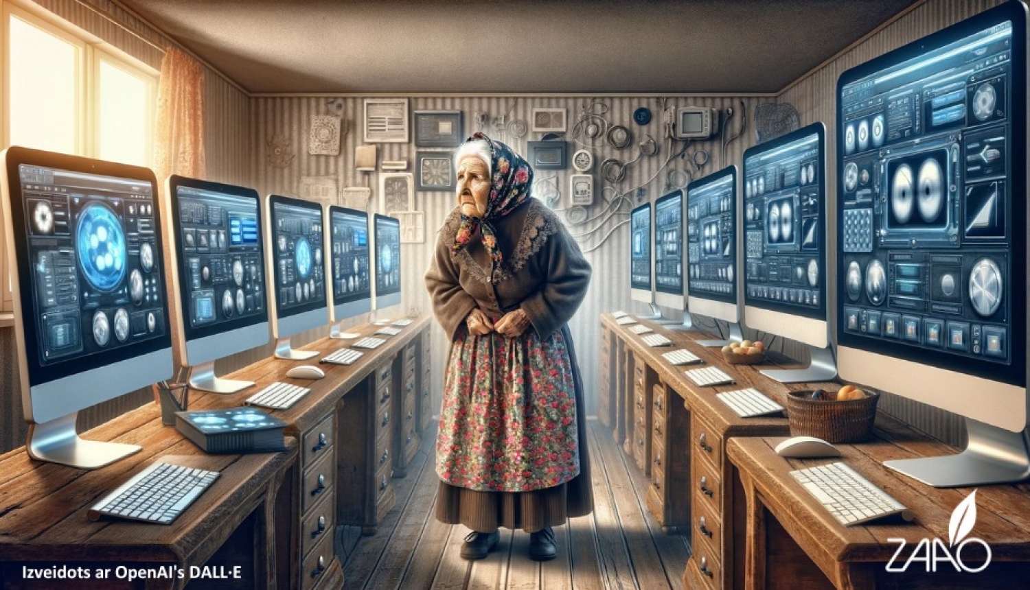 Baneris ar kundzi gados starp datoru ekrāniem